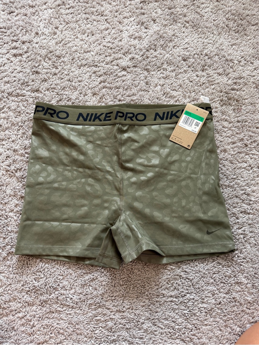Nike Pro Olive Green Leopard-Print Spandex Shorts